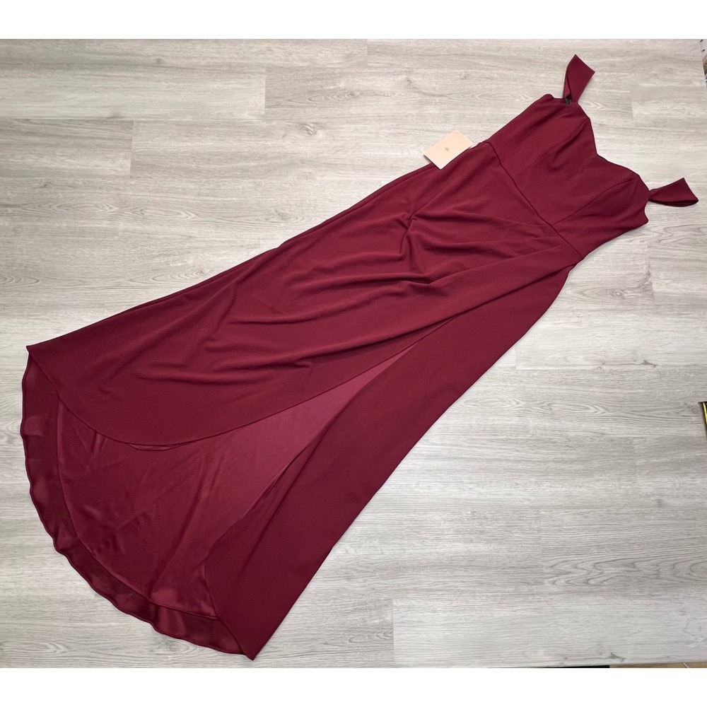 BHLDN Burgundy Ruched Asymmetrical Hem Gown Bridesmaid Formal Dress Size 10‎